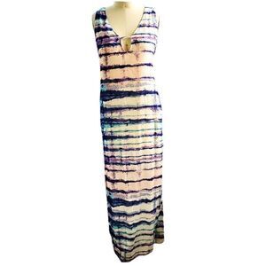 Purple blue waves at dusk sleeveless maxi dress